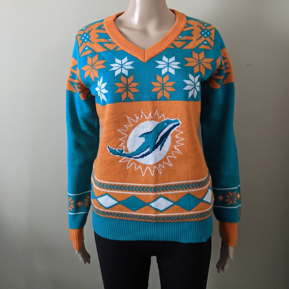 NHL Miami Dolphins Knit V-Neck Sweater, Women's Medium